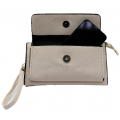 10016- CREAM PU LEATHER TRI POCKET CLUTCH / CROSS BODY BAG